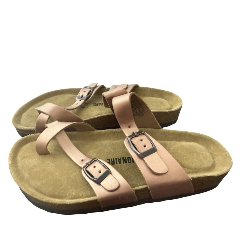 Cushionaire Women's Rose Gold Metallic Luna Cork Footbed Sandals sz 8